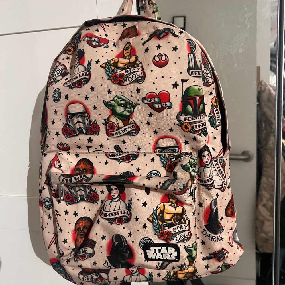 Loungefly RARE NYLON StarWars Tattoo Backpack Leia Yoda Chewbacca R2-D2 C3PO